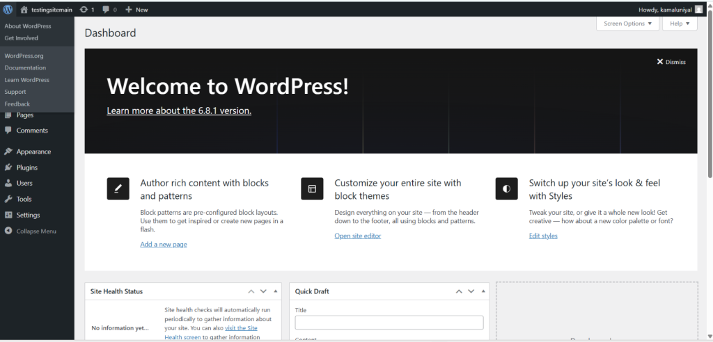 WordPress Dashboard
