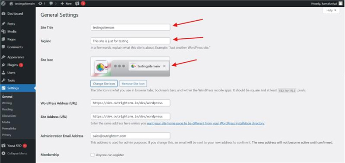 WordPress General Settings Panel