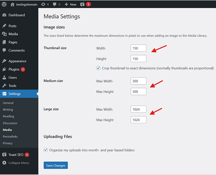 WordPress Media Settings
