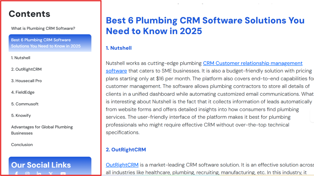 WordPress Custom Table of Contents