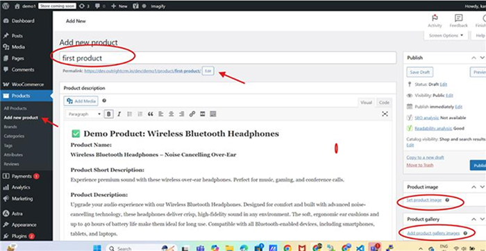 Figure: Product creation within WooCommerce 
