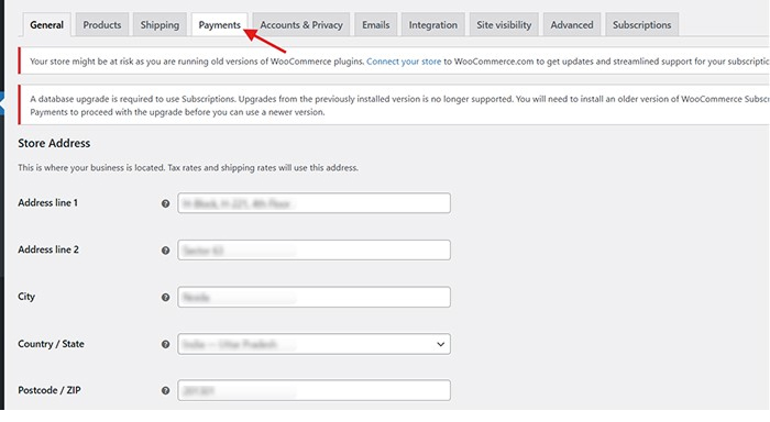 Accessing Payments tab in WooCommerce settings