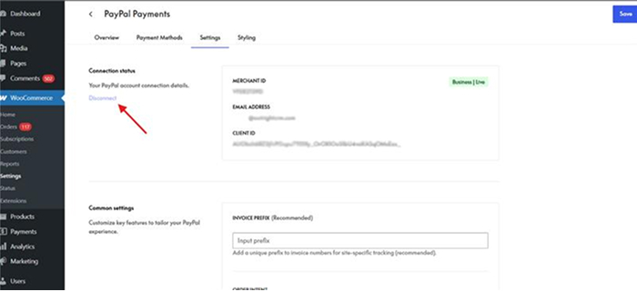 Disconnecting the existing PayPal live account to enable Sandbox Mode
