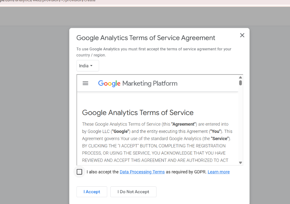 google analytics terms of service agreement