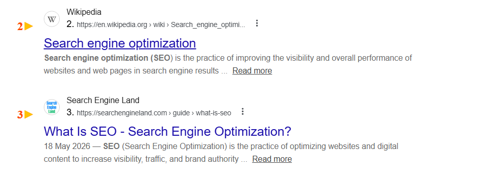 Organic Search Results (Blue links)