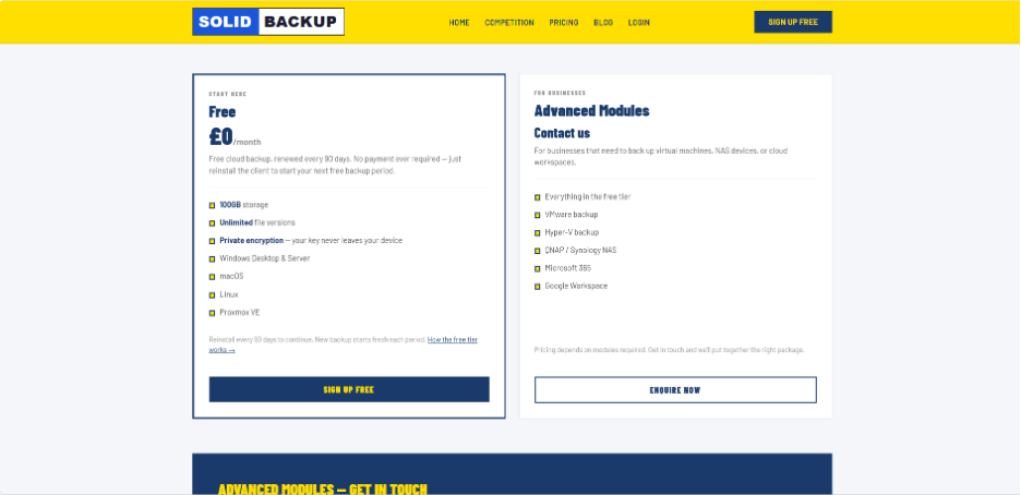 Solid Backups  Pricing Plan