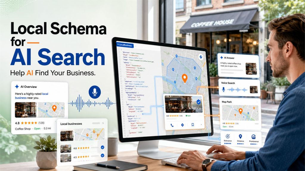 LocalBusiness schema markup for AI and voice search to improve local search dominance on WordPress websites.